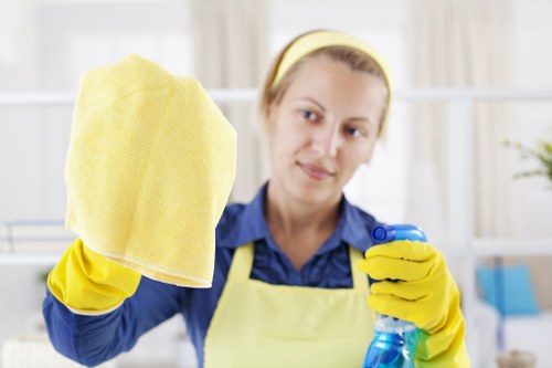 Cleaner maintaining a residential communal entrance in Haringey